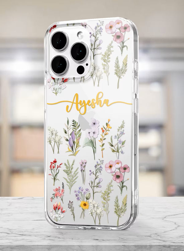 Custom Botanical Wildflower Name Clear Phone Case
