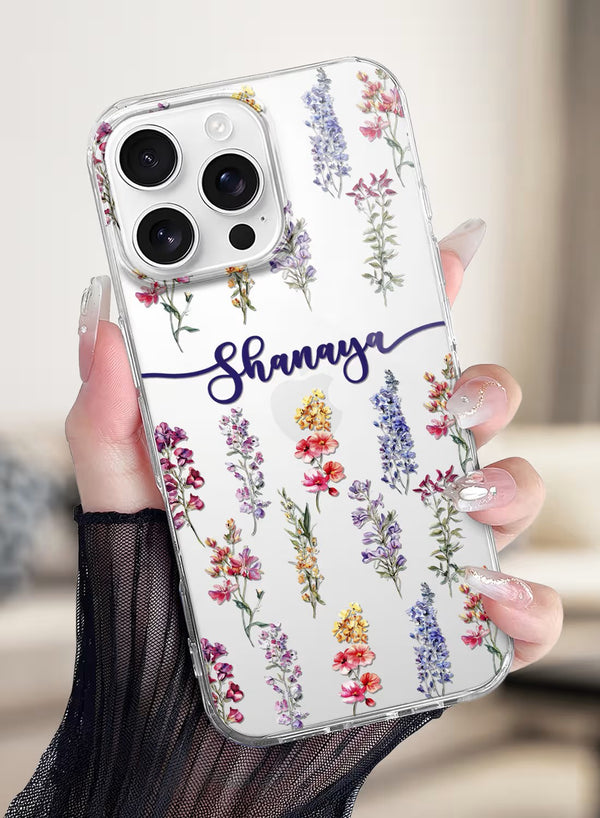 Custom Botanical Wildflowers Name Clear Phone Case