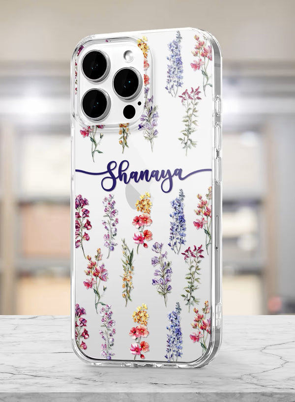 Custom Botanical Wildflowers Name Clear Phone Case