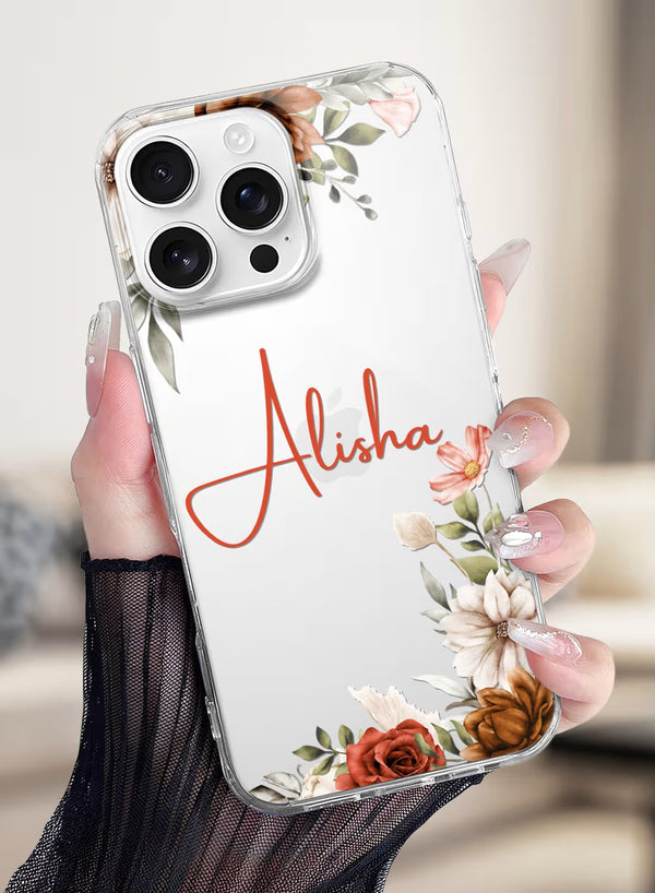 Personalized Elegant Rust Floral Custom Name Phone Case