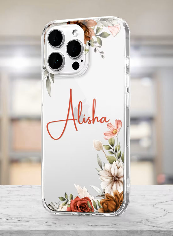 Personalized Elegant Rust Floral Custom Name Phone Case