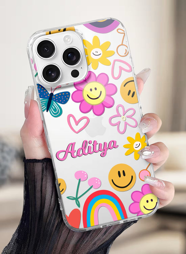 Custom Name Happy Vibes Aesthetic Clear Phone Case