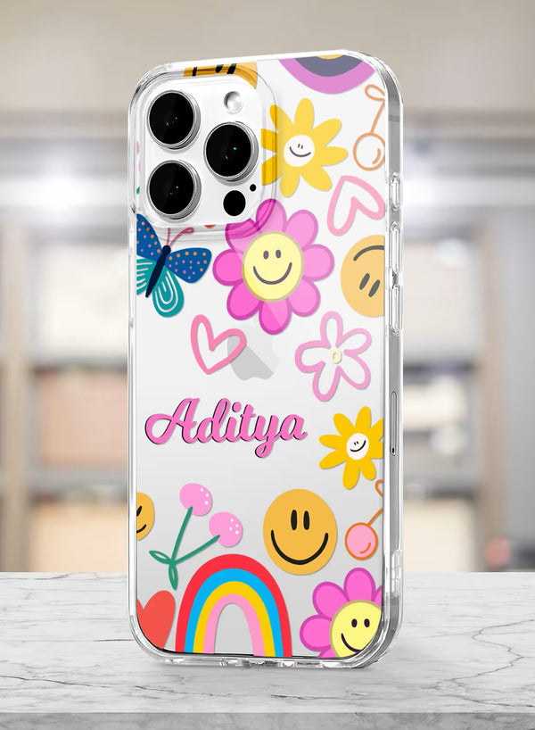 Custom Name Happy Vibes Aesthetic Clear Phone Case