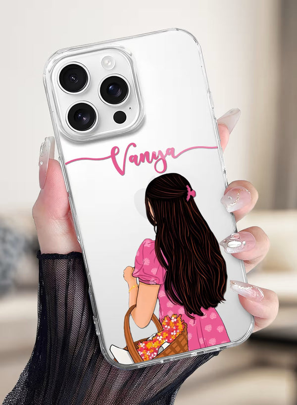 Personalized Aesthetic Girl With Flower Basket Clear Case