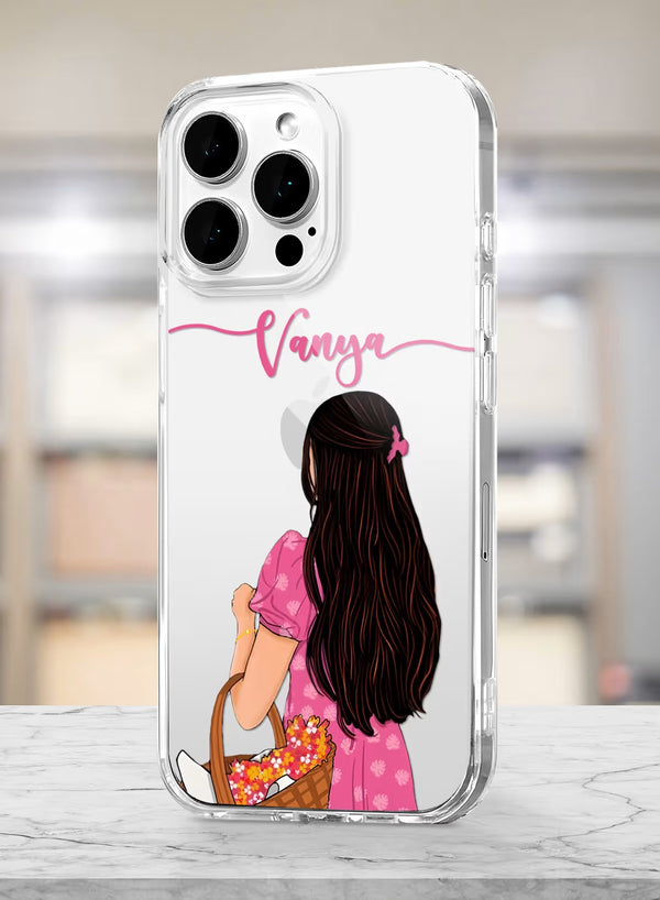 Personalized Aesthetic Girl With Flower Basket Clear Case