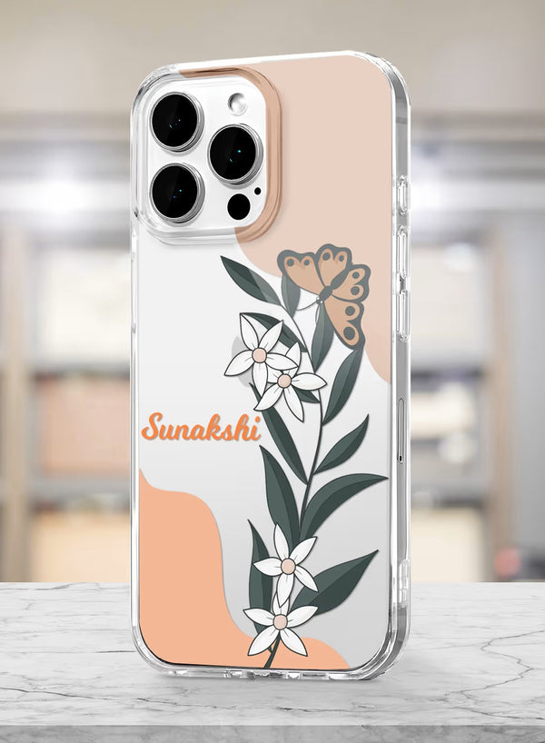 Custom Name Botanical Butterfly Clear Silicone Phone Case
