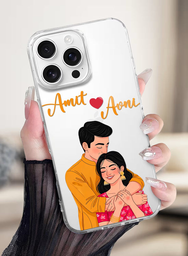Custom Couple Name Portrait Clear Silicone Phone Case