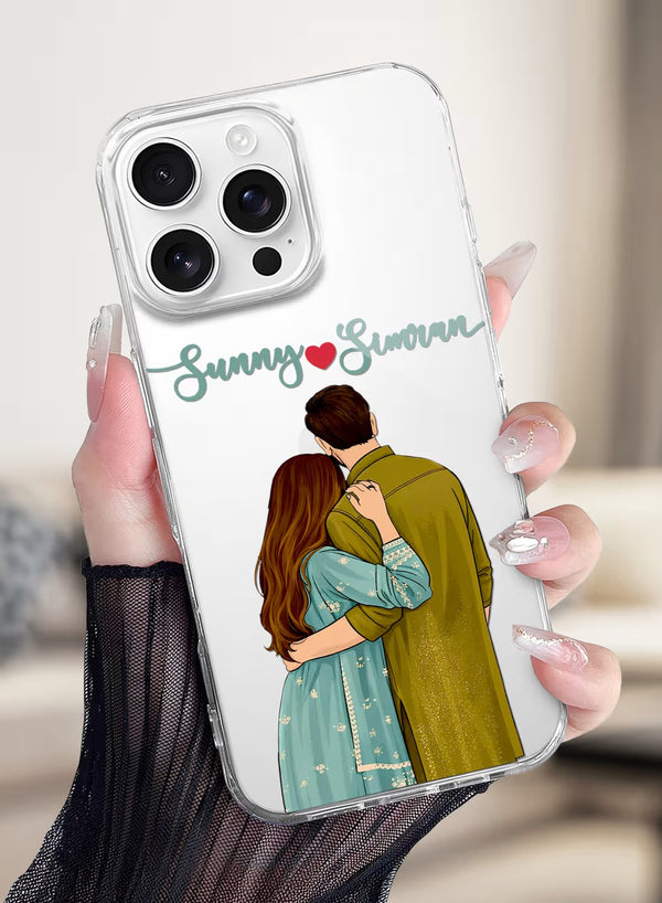 Personalized Romantic Couple Hug Portrait Clear Phone Case