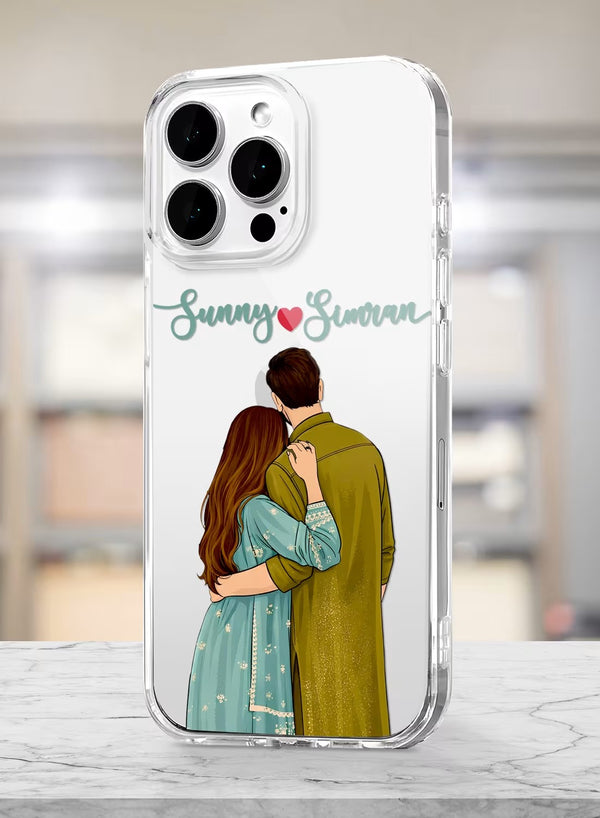 Personalized Romantic Couple Hug Portrait Clear Phone Case