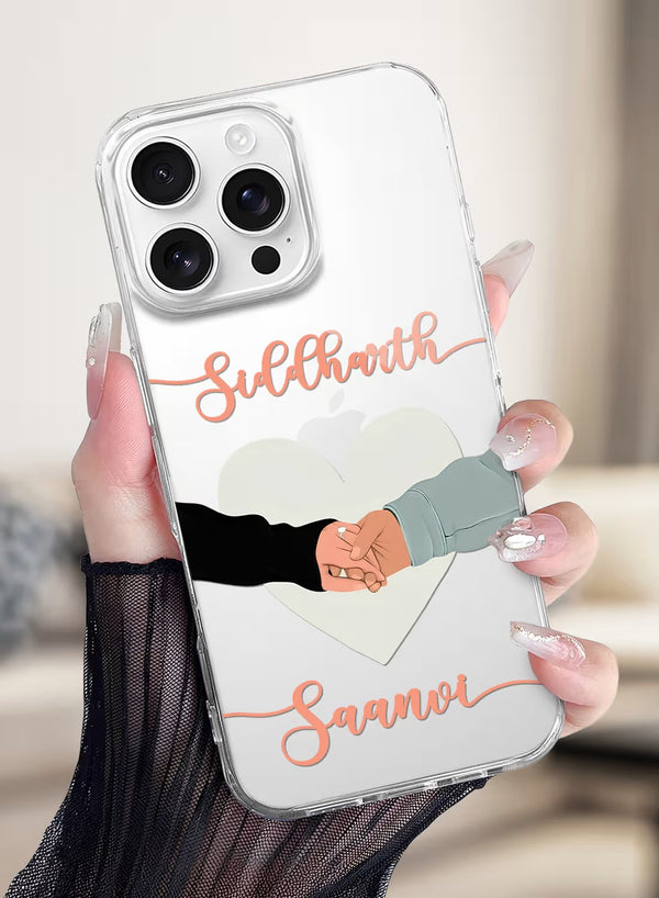 Personalized Couple Holding Hands Custom Name Clear Case