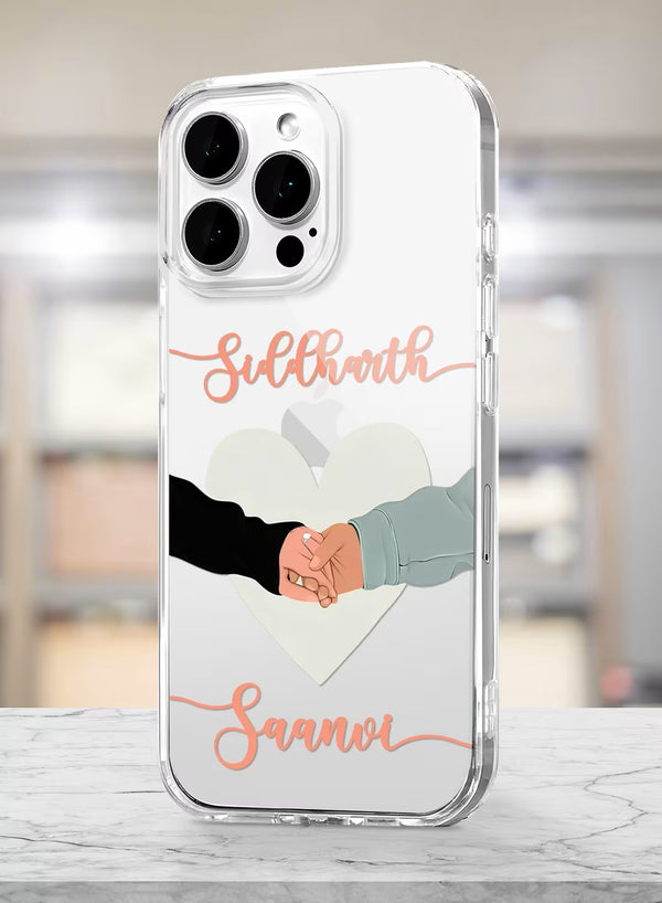 Personalized Couple Holding Hands Custom Name Clear Case