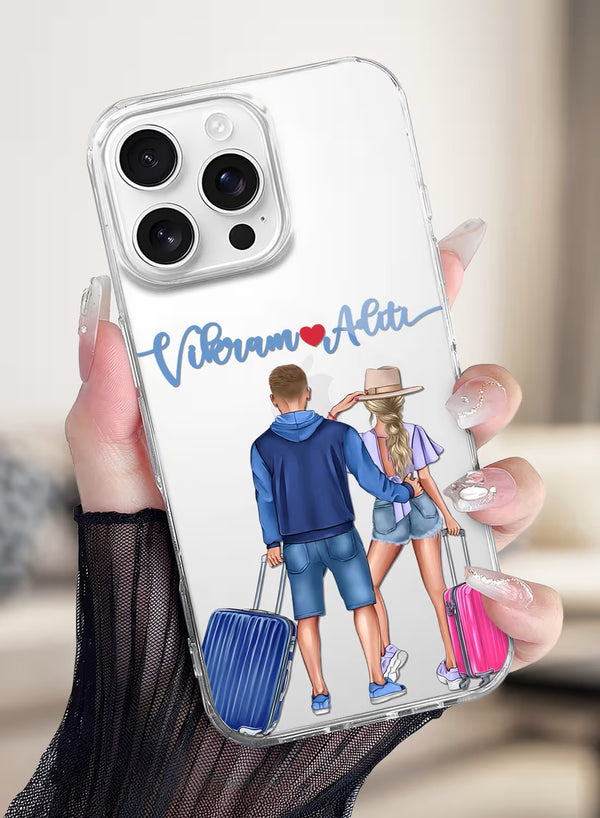Personalized Couple Travel Theme Clear Silicone Phone Case