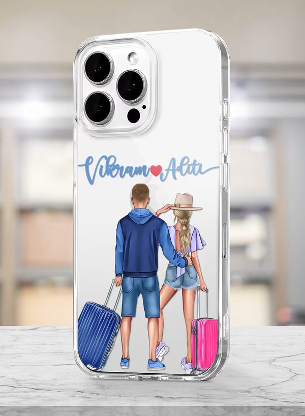 Personalized Couple Travel Theme Clear Silicone Phone Case