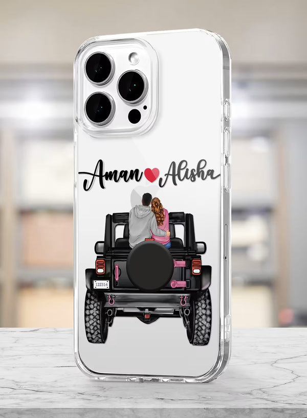 Personalized Couple Jeep Road Trip Clear Silicone Case