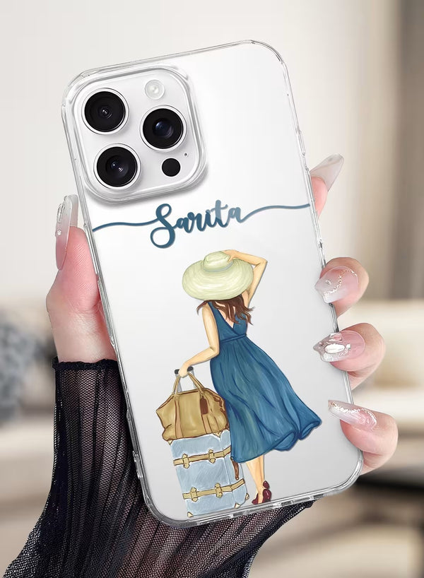 Personalized Wanderlust Girl Travel Theme Clear Phone Case