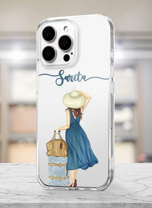 Personalized Wanderlust Girl Travel Theme Clear Phone Case