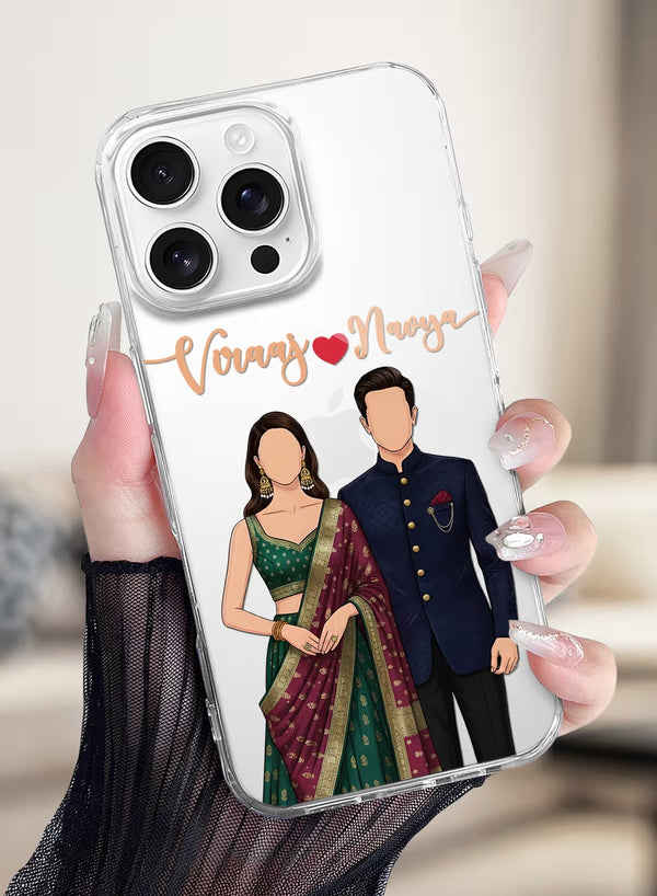 Personalized Indian Ethnic Couple Portrait Clear Phone Case