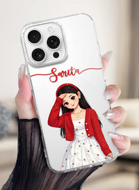 Personalized Red Cardigan Aesthetic Girl Clear Phone Case