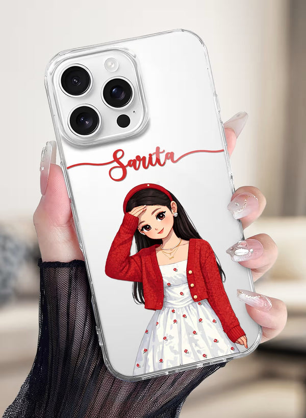 Personalized Red Cardigan Aesthetic Girl Clear Phone Case