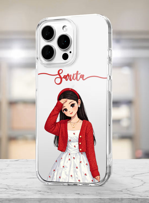 Personalized Red Cardigan Aesthetic Girl Clear Phone Case