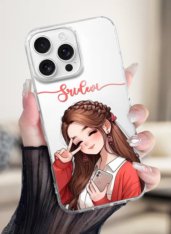 Personalized Cute Girl Peace Sign Clear Silicone Phone Case