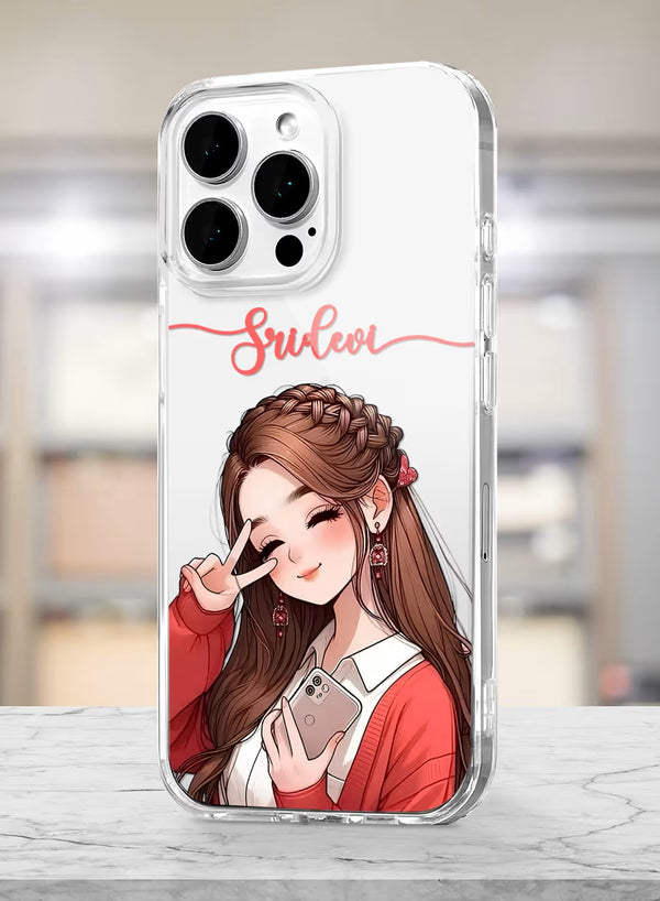 Personalized Cute Girl Peace Sign Clear Silicone Phone Case