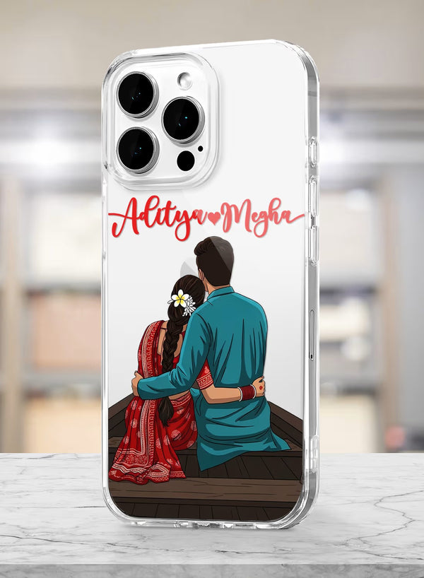 Personalized Indian Couple Love Back View Clear Phone Case