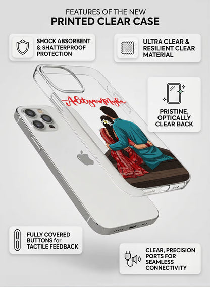 Personalized romantic ethnic couple back-view illustration clear silicone phone cover for premium protection.