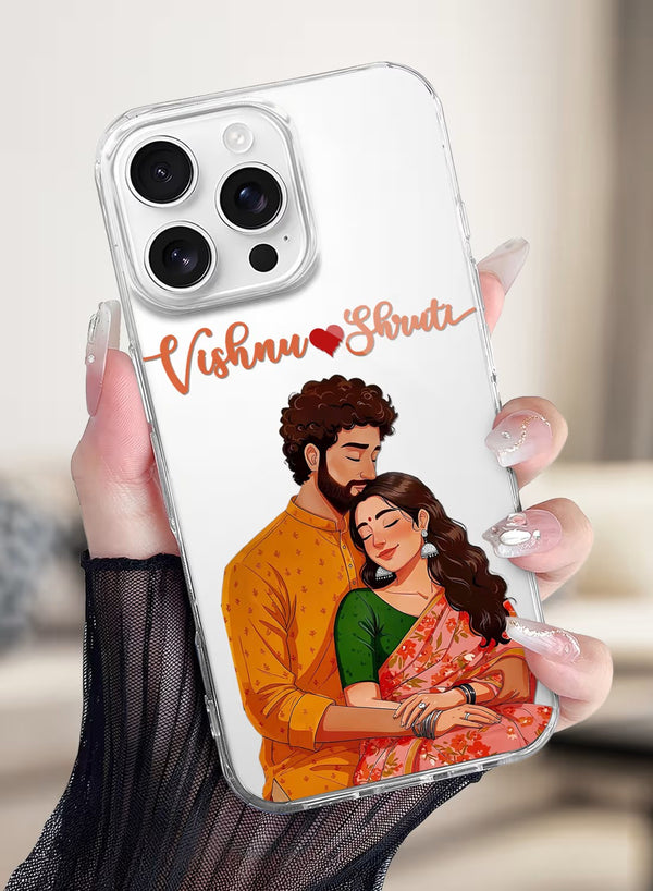 Personalized Ethnic Couple Illustration Clear Phone Case