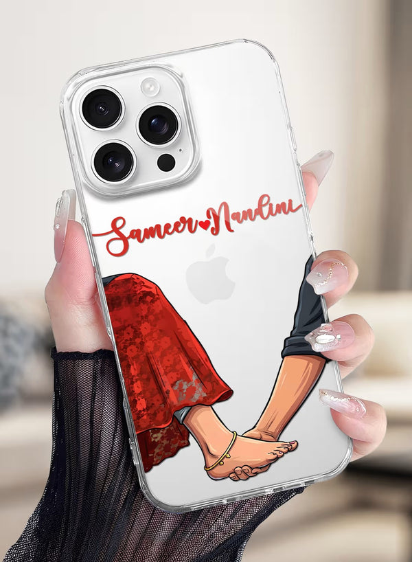 Personalized Romantic Couple Holding Hands Clear Phone Case