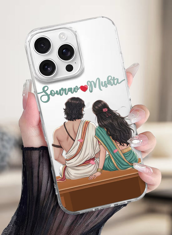 Personalized Ethnic Couple Back-View Art Clear Phone Case