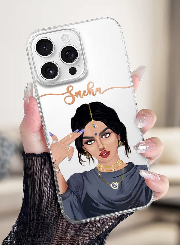 Stylish Desi Girl Gesture Personalized Clear Phone Case