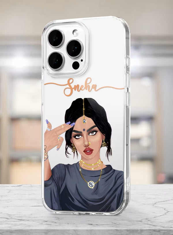 Stylish Desi Girl Gesture Personalized Clear Phone Case