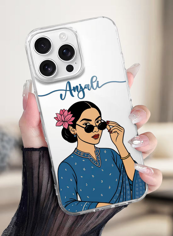 Custom Name Stylish Desi Girl Aesthetic Clear Phone Case