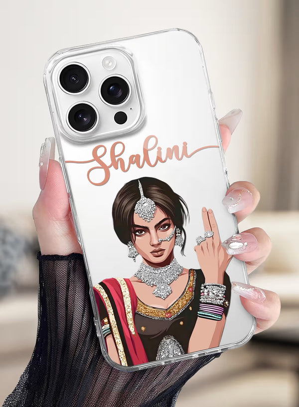Custom Name Traditional Desi Girl Gesture Clear Phone Case