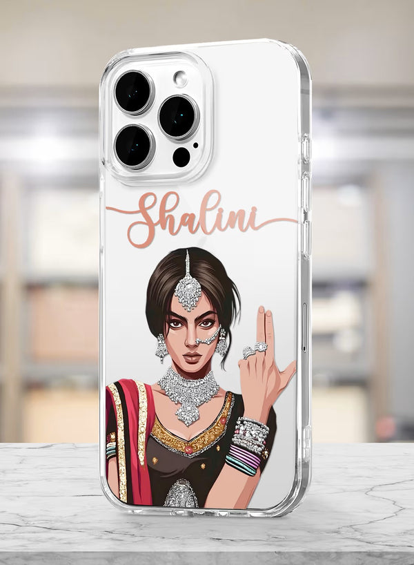 Custom Name Traditional Desi Girl Gesture Clear Phone Case