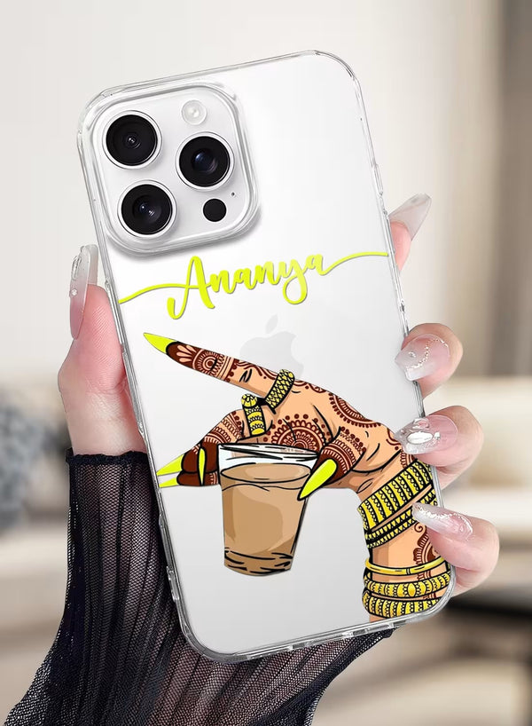 Personalized Desi Chai Lover Hand Art Clear Phone Case