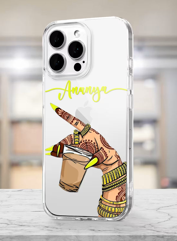 Personalized Desi Chai Lover Hand Art Clear Phone Case