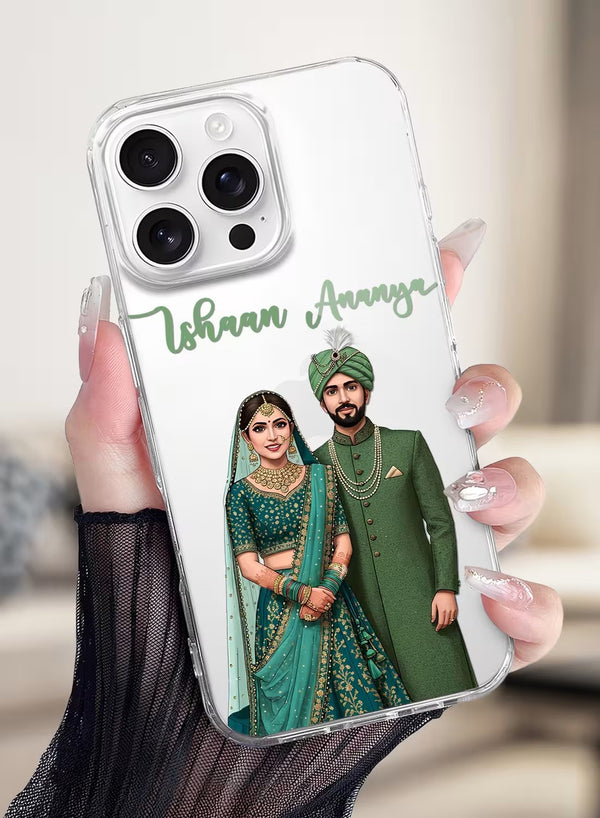 Custom Wedding Couple Portrait Clear Silicone Phone Cover