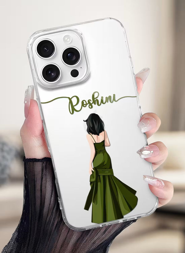Personalized Elegant Woman In Olive Green Gown Clear Case