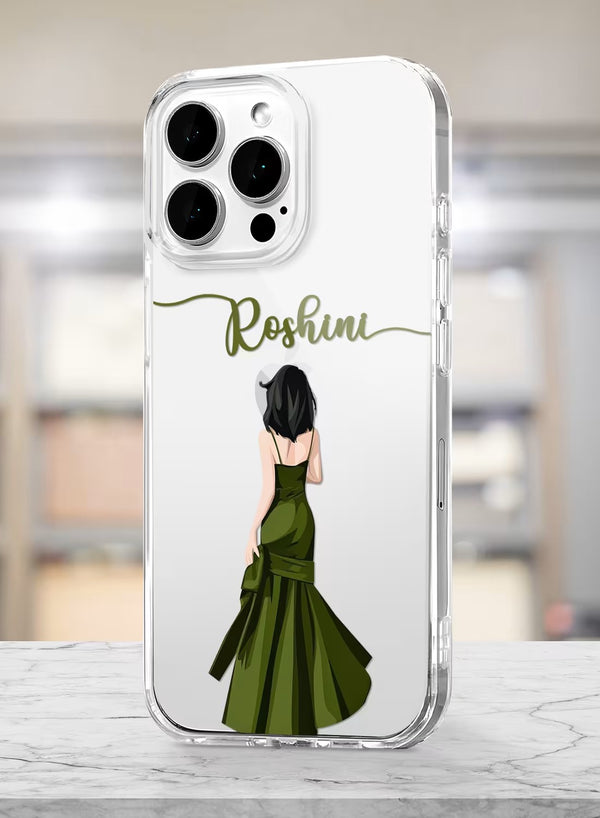 Personalized Elegant Woman In Olive Green Gown Clear Case
