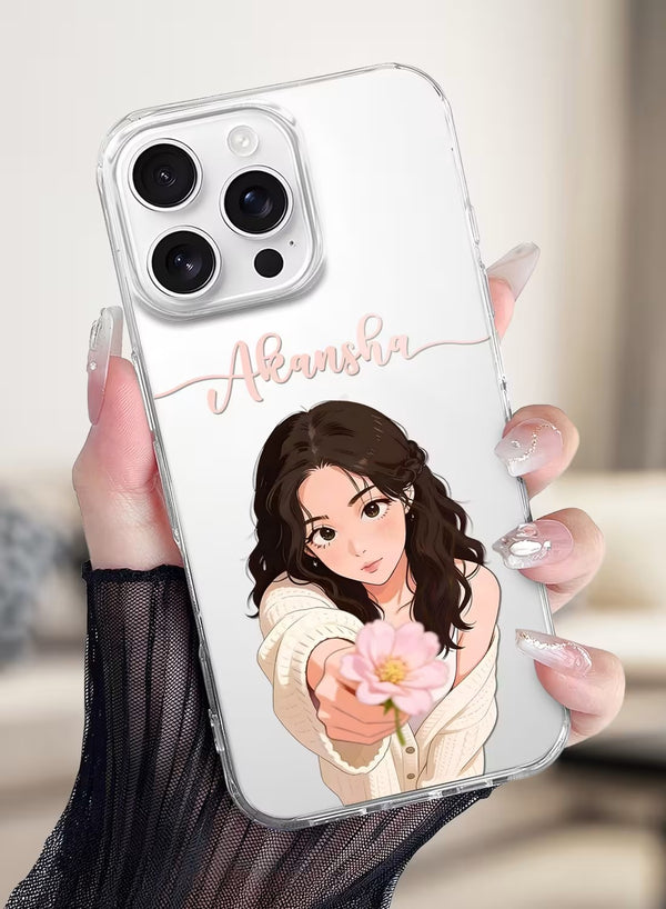 Personalized Gentle Girl With Flower Custom Clear Case