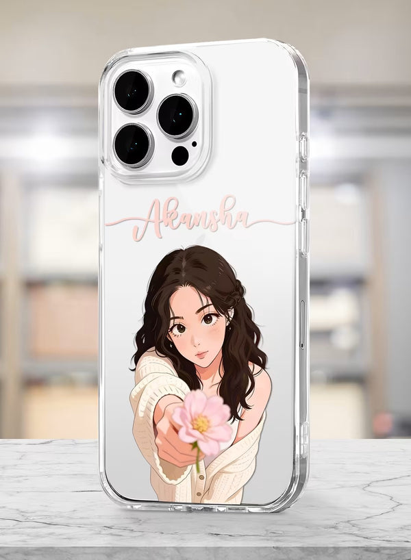 Personalized Gentle Girl With Flower Custom Clear Case