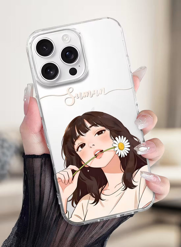 Aesthetic Daisy Girl Personalized Clear Name Phone Case
