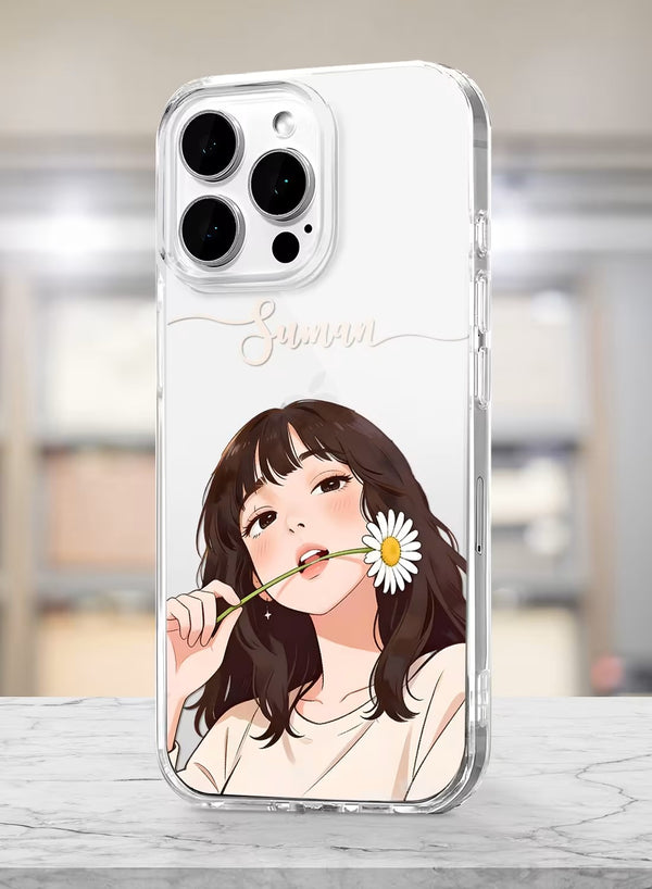 Aesthetic Daisy Girl Personalized Clear Name Phone Case