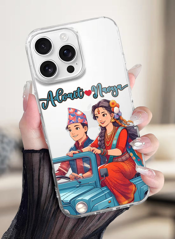Personalized Traditional Nepali Couple Ride Clear Phone Case