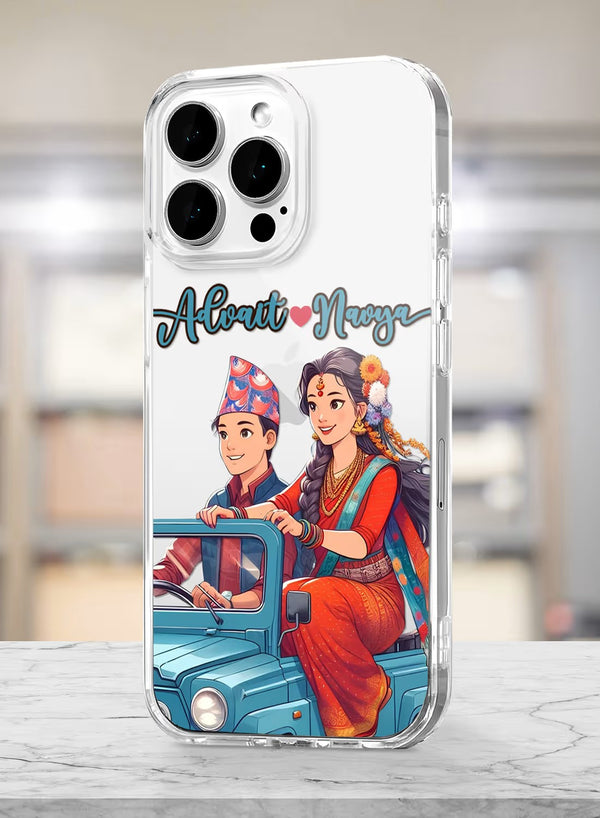 Personalized Traditional Nepali Couple Ride Clear Phone Case