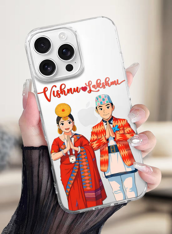 Customized Nepali Cultural Couple Portrait Clear Case