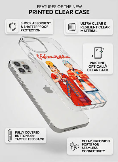 Personalized clear phone case featuring a traditional Nepali couple in ethnic attire with custom name text.