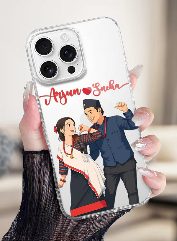 Custom Traditional Nepali Couple Portrait Clear Phone Case